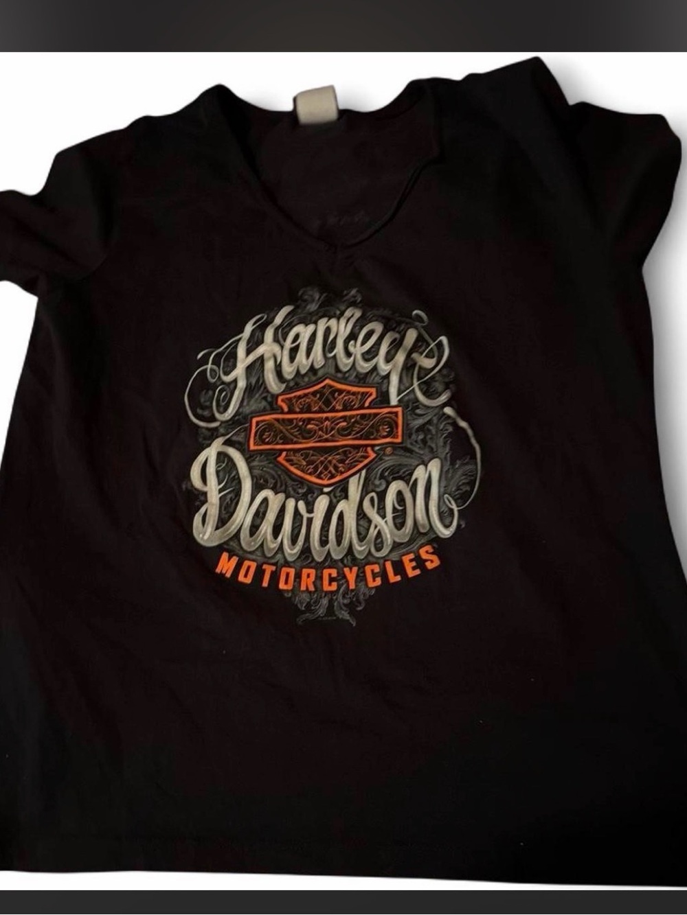 Harley-Davidson Black Tee with Orange and Cream Logo
